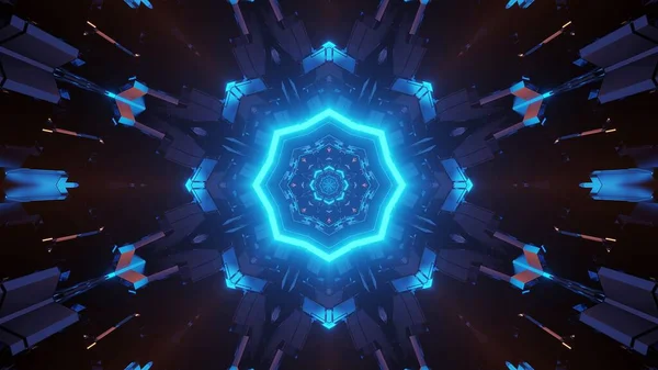 Diseño Futurista Mandala Octágono Ciencia Ficción Con Luz Azul Neón —  Fotos de Stock