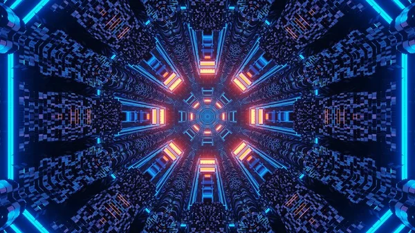 Corredor Futurista Túnel Pixelizado Redondo Ficção Científica Com Luzes Azuis — Fotografia de Stock