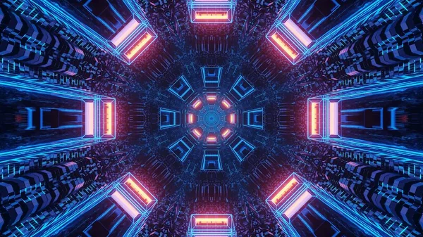 Futuristická Science Fiction Kolem Pixelované Tunelové Chodby Neonově Modrými Červenými — Stock fotografie