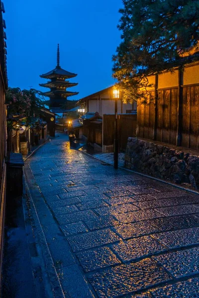 Vista Noturna Higashiyama Bairro Histórico Mais Famoso Kyoto Com Yasaka — Fotografia de Stock