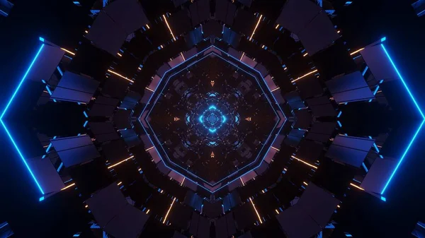 Design Futurista Mandala Octógono Ficção Científica Com Luz Azul Neon — Fotografia de Stock