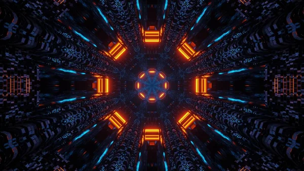 Diseño Futurista Mandala Octogonal Ciencia Ficción Con Luces Azules Naranjas —  Fotos de Stock