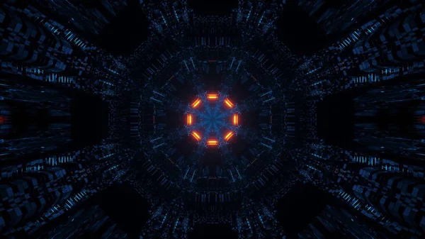 Futuristický Sci Osmiúhelník Mandala Design Neonově Modrými Oranžovými Světly — Stock fotografie