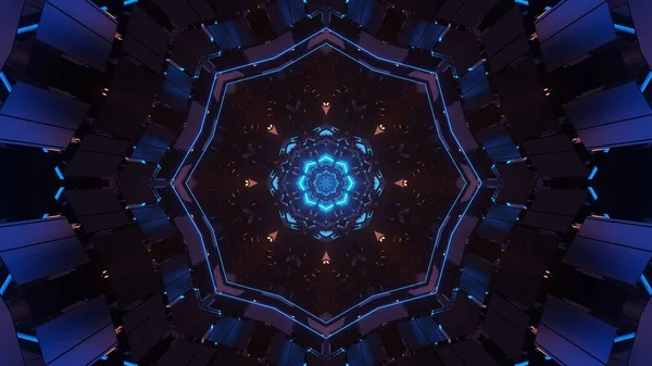 Design Futuriste Mandala Octogone Science Fiction Avec Lumière Bleue Néon — Photo