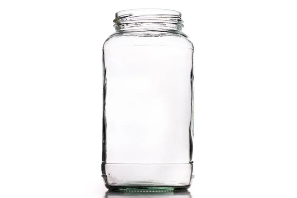 Closeup Shot Empty Glass Jar Isolated White Background — Stock Photo, Image