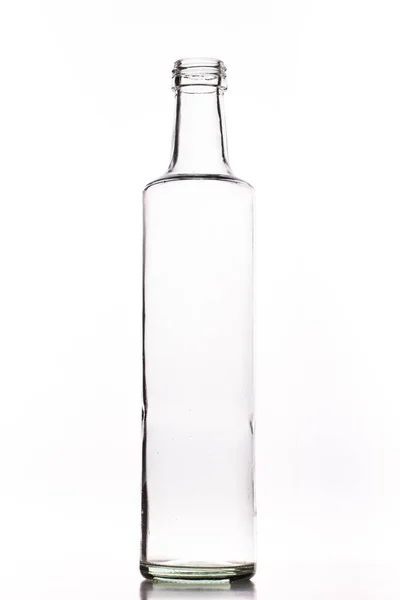Closeup Shot Empty Glass Bottle Isolated White Background — Stock Photo, Image