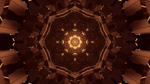 Design Futurista Mandala Octógono Ficção Científica Com Luzes Castanhas Douradas — Fotografia de Stock