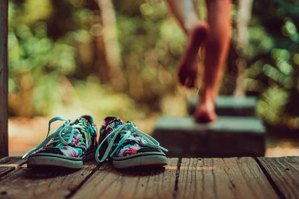 Shoes Woman Feet Blurred Background — Stock Photo, Image