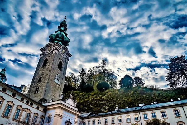 Colpo Basso Della Torre Dell Abbazia San Pietro Salisburgo Austria — Foto Stock