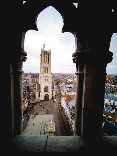 Gent Belçika Daki Ünlü Sint Baafs Katedrali Nin Dikey Yüksek — Stok fotoğraf