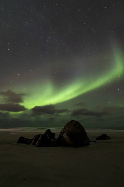 Vertical Image Breathtaking Northern Lights Phenomenon Atlantic Starry Sky — Stock Photo, Image