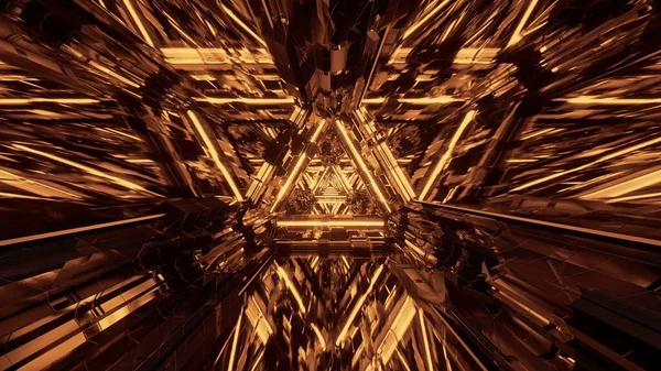 Віртуальна Проекція Декількох Вогнів Утворюють Трикутні Візерунки Течуть Вперед Темним — стокове фото