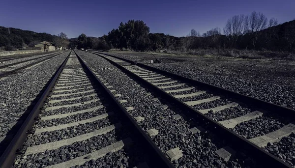 Gündüz Vakti Trenin Metal Rayları — Stok fotoğraf