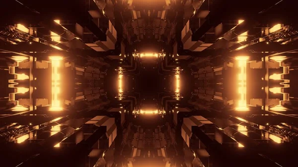 Μια Αφηρημένη Απεικόνιση Των Χρυσών Φουτουριστικών Μοτίβων Φωτός Σκοτεινό Φόντο — Φωτογραφία Αρχείου