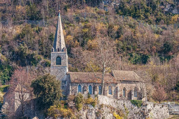 Een Hoge Hoek Opname Van Een Oude Kerk Montreux Riviera — Stockfoto