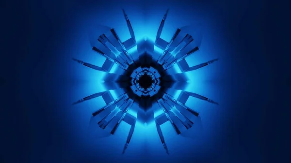 Kosmiczne Tło Niebieskimi Neonowymi Światłami Laserowymi Geometrycznych Kształtach — Zdjęcie stockowe