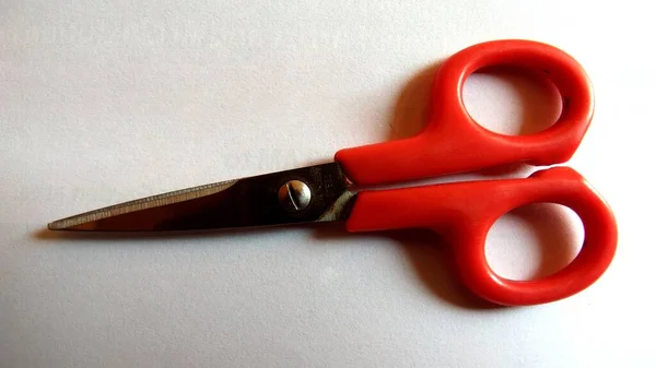 Closeup Pair Red Scissors White Surface — Stock Photo, Image