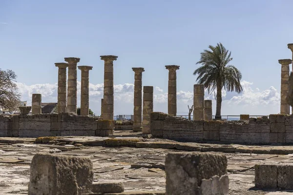 Římské Archeologické Naleziště Kterém Můžeme Vidět Starobylé Kamenné Budovy Četnými — Stock fotografie