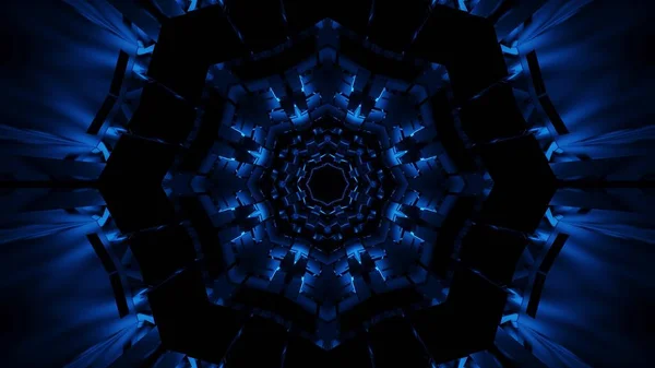 Fondo Cósmico Con Luces Láser Neón Azul Formas Geométricas — Foto de Stock