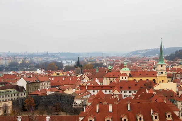 Wide Angle Shot Buildings Prague Clouded Sky — Stock Photo, Image