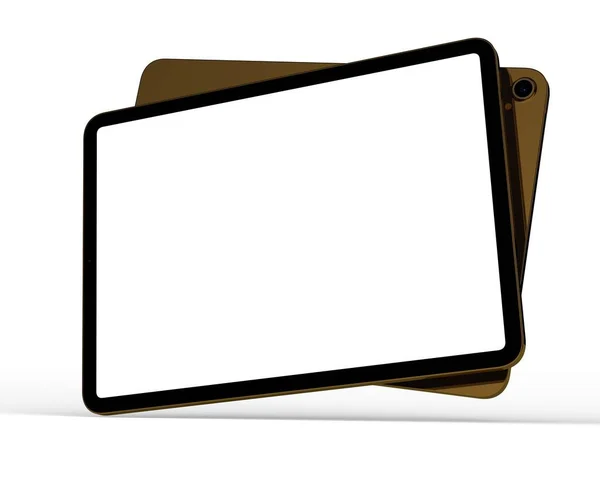 Крупный План Планшета Обычным Белым Экраном Коричневыми Футлярами Белом Фоне — стоковое фото