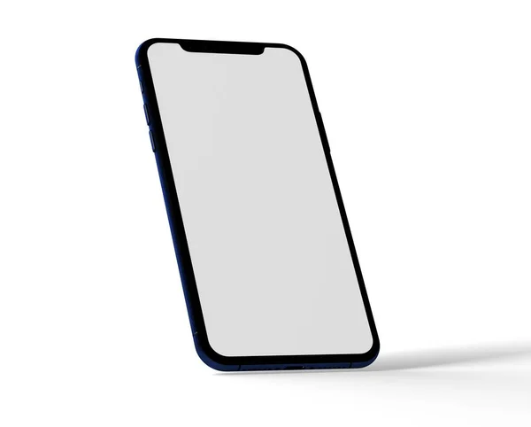 Closeup Shot Smartphone Plain White Screen Blue Case — Stock Photo, Image
