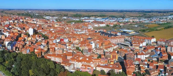 stock image Aerial view in Benavente, village of  Zamora,Spain.Drone photo