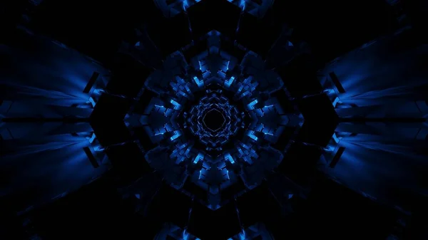 Vesmírné Pozadí Modrými Neonovými Laserovými Světly Geometrických Tvarech — Stock fotografie