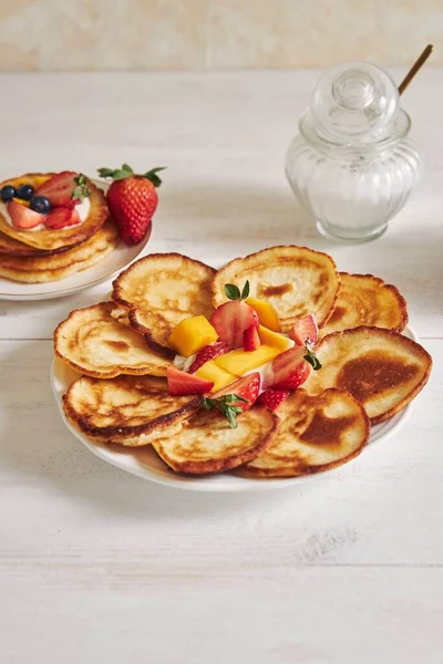 Vertical Shot Delicious Pancakes Fruits — Stock Photo, Image