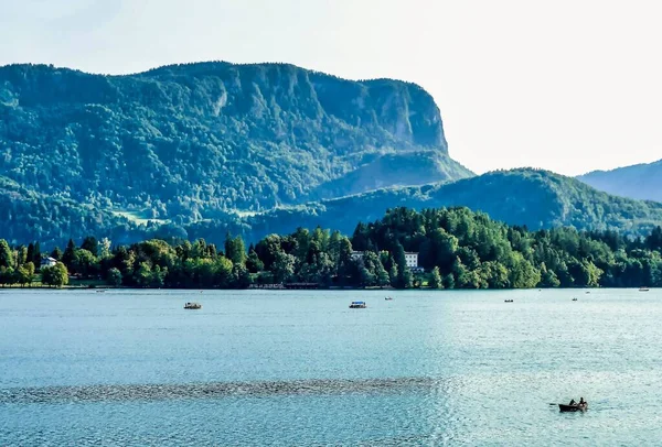 Het Water Omringd Door Bergen Bomen Slovenië — Stockfoto
