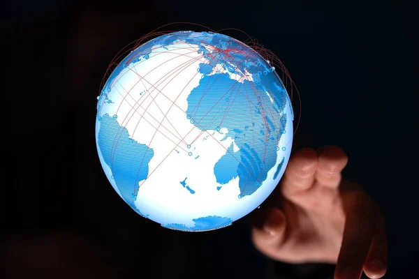 全球网络连接 世界地图点和线的组成 — 图库照片