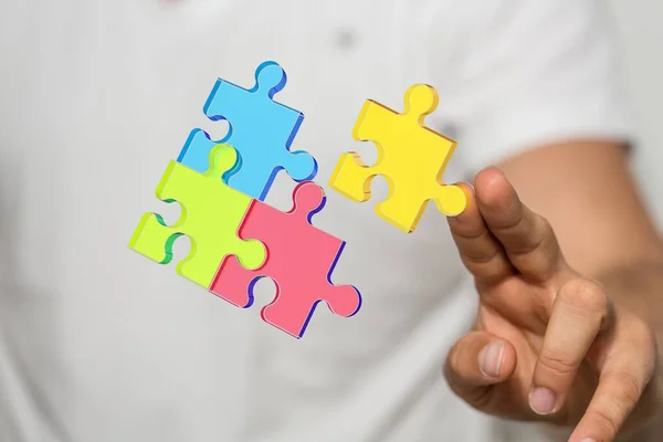 Puzzle Hand Solution Concept Busines — Stock Photo, Image