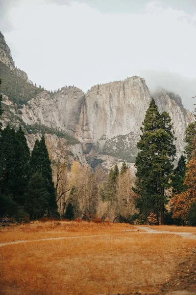 Eine Vertikale Aufnahme Eines Ausgetrockneten Yosemite Falls Kalifornien Usa — Stockfoto