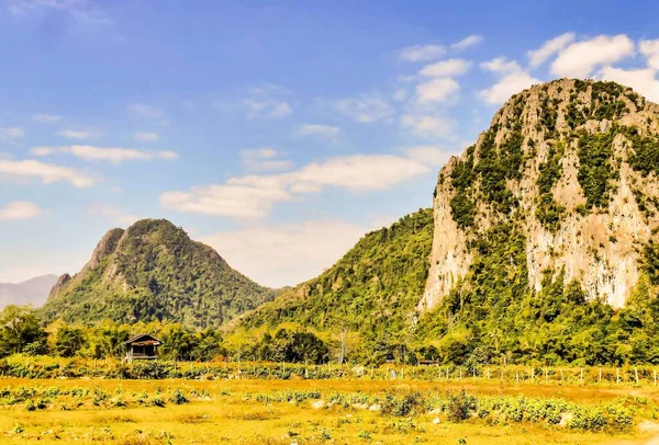 Gran Angular Los Acantilados Montañas Laos Asia —  Fotos de Stock