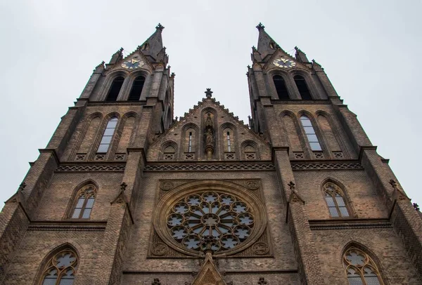 Vue Angle Bas Célèbre Église Sainte Ludmila Prague — Photo