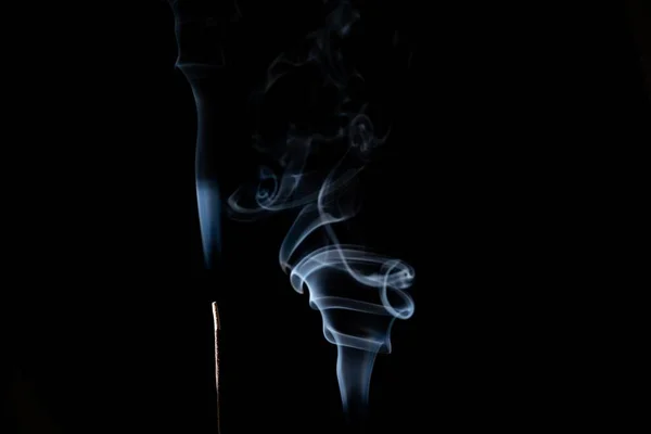 Closeup White Spiral Smoke Incense Black Background — Stock Photo, Image