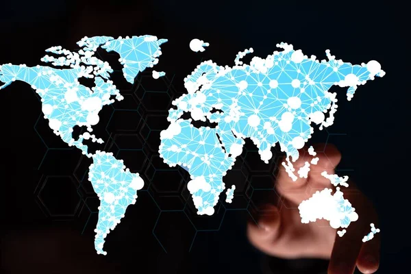 Globální Síťové Připojení Složení Bodů Čar Světových Map — Stock fotografie