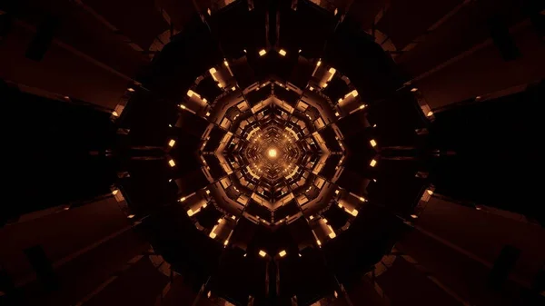 Рендеринга Абстрактного Фону Футуристичного Тунелю Сяючими Коричневими Золотими Вогнями — стокове фото