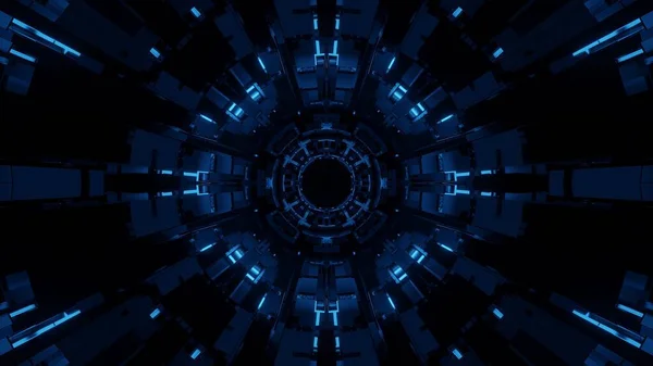 Renderelés Absztrakt Háttere Egy Futurisztikus Kör Alagút Izzó Neon Kék — Stock Fotó