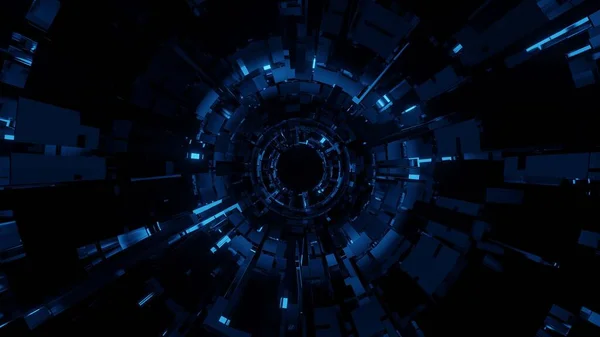 Vykreslující Abstraktní Pozadí Futuristického Kruhového Tunelu Zářícími Neonově Modrými Světly — Stock fotografie