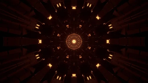 Рендеринг Абстрактного Фона Футуристического Кругового Туннеля Светящимися Коричневыми Золотыми Огнями — стоковое фото