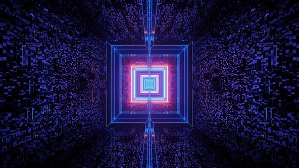 Rendering Abstract Background Futuristic Square Corridor Glowing Neon Blue Pink — Stock Photo, Image