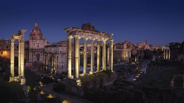 Beautiful Shot Roman Forum Dark Blue Sky Night Time — Stock Photo, Image