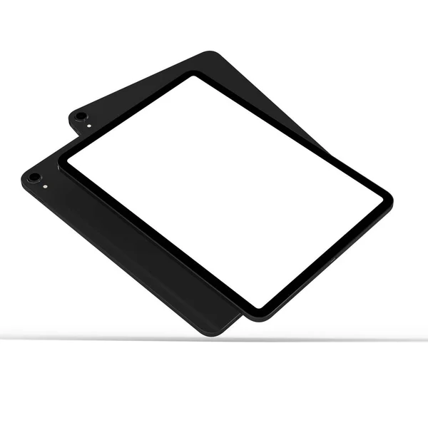 Primer Plano Tabletas Con Una Pantalla Blanca Simple Carcasas Negras — Foto de Stock