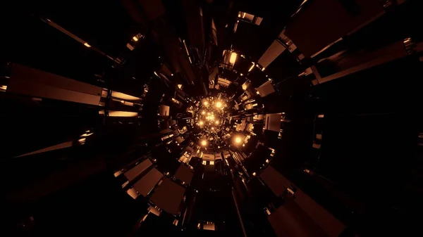Vykreslující Abstraktní Pozadí Futuristického Kruhového Tunelu Zářícími Hnědými Zlatými Světly — Stock fotografie