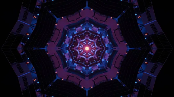 Futurisztikus Szimmetrikus Absztrakt Háttér Nyolcszögletű Formákkal Színes Neonfényekkel — Stock Fotó