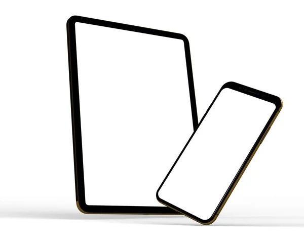 Primer Plano Una Tableta Teléfono Inteligente Con Una Pantalla Blanca — Foto de Stock