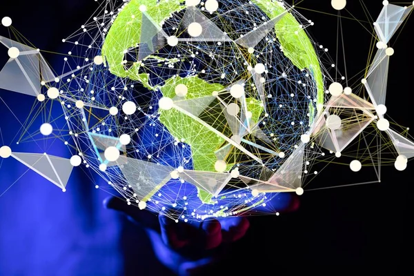 Wereldwijde Netwerkverbinding Wereldkaart Punt Lijnsamenstelling — Stockfoto