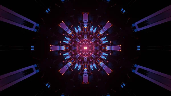 Vykreslující Abstraktní Pozadí Futuristického Kruhového Tunelu Zářícími Neonově Modrými Purpurovými — Stock fotografie