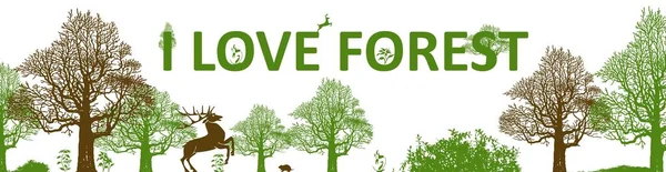 Ілюстрація Деревами Тваринами Люблю Ліс Ньому Концепція Захисту Лісів — стокове фото